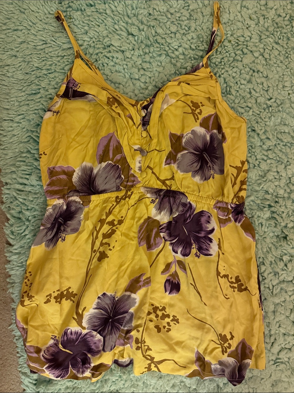 Yellow purple floral flowy tank top from Honolua. Women’s size large.
